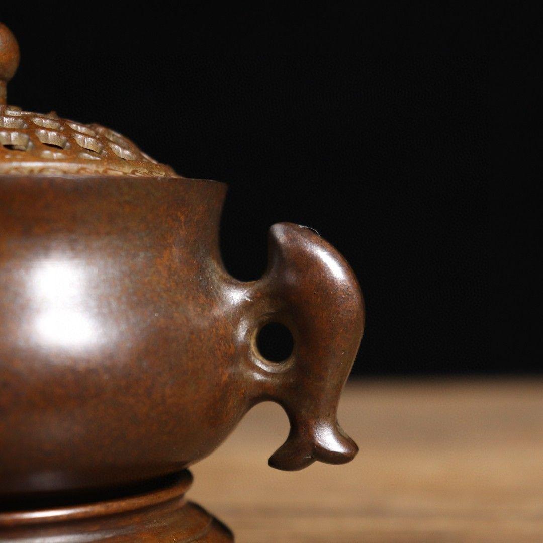 銅製 双魚耳香炉 室内盤香炉 茶道香り炉 香道具 工芸品 置物