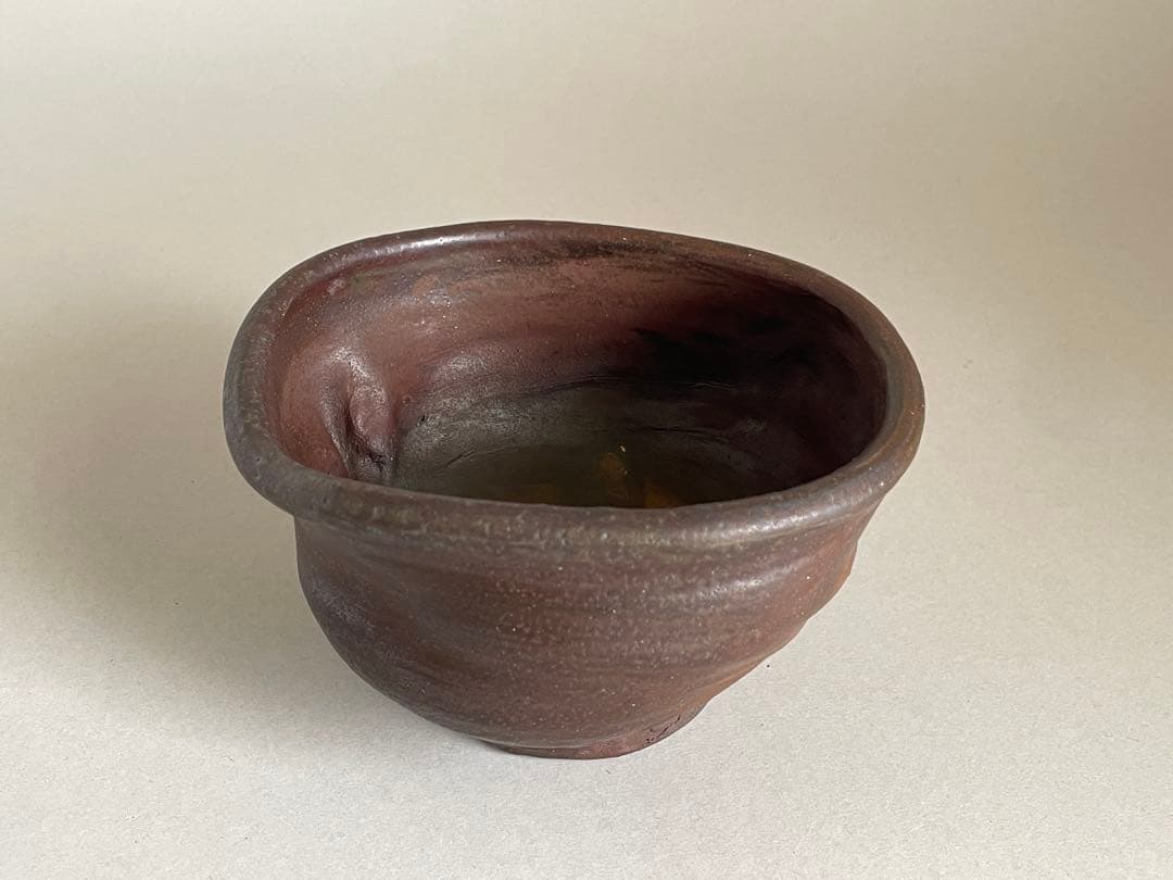 島武己(武巳) 茶碗 お碗 箱付き やちむん 焼締め 茶道具　検索:國吉清尚