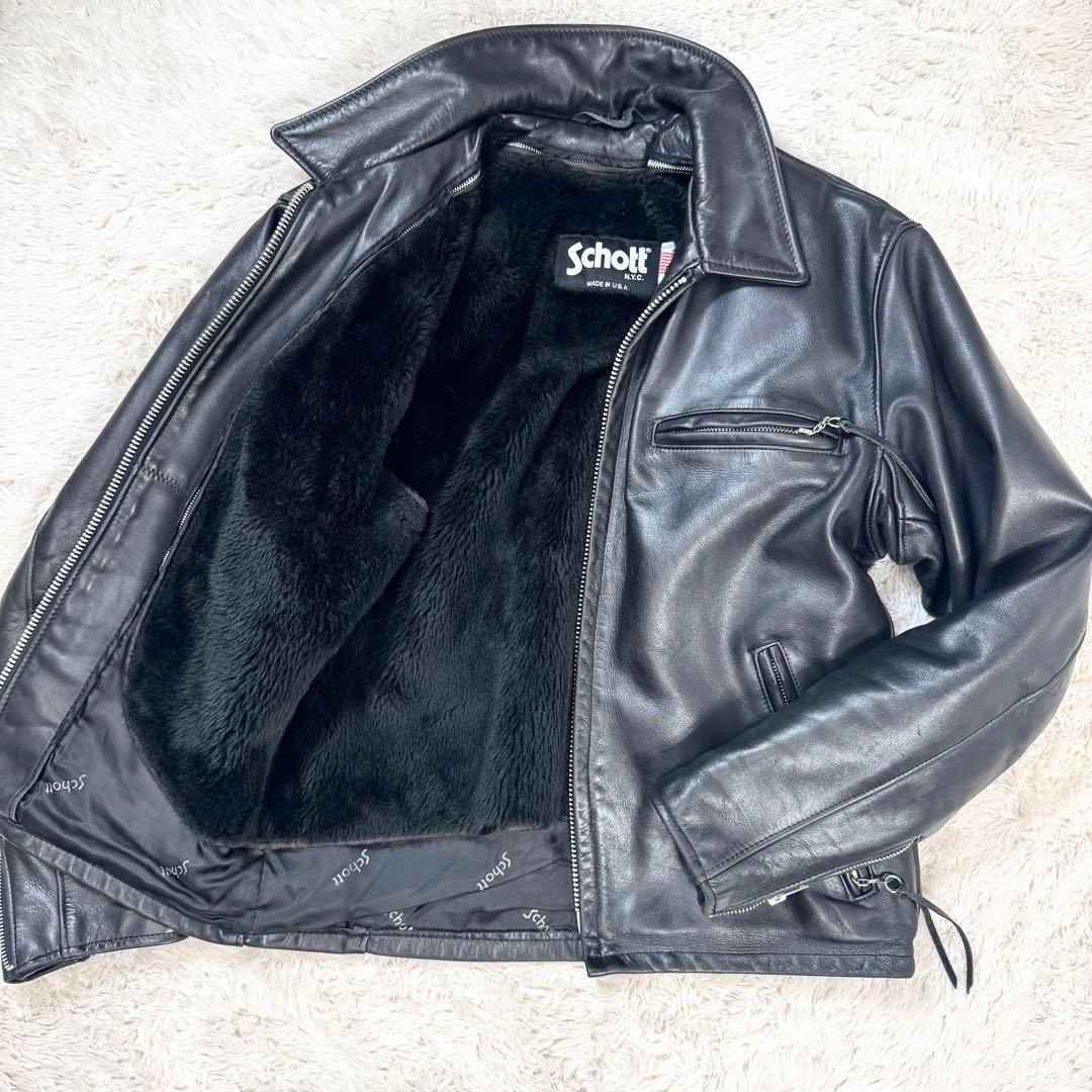 極美品 SCHOTT ライダース ジャケット ボア ライナー 643 牛革 40
