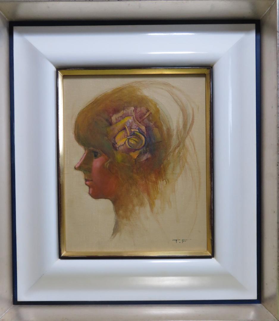 ◆ 作者不明　「少女像」（仮題）　油彩　F3号   アンティーク額◆