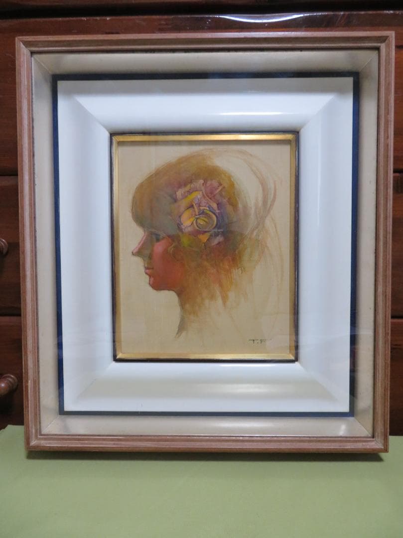 ◆ 作者不明　「少女像」（仮題）　油彩　F3号   アンティーク額◆