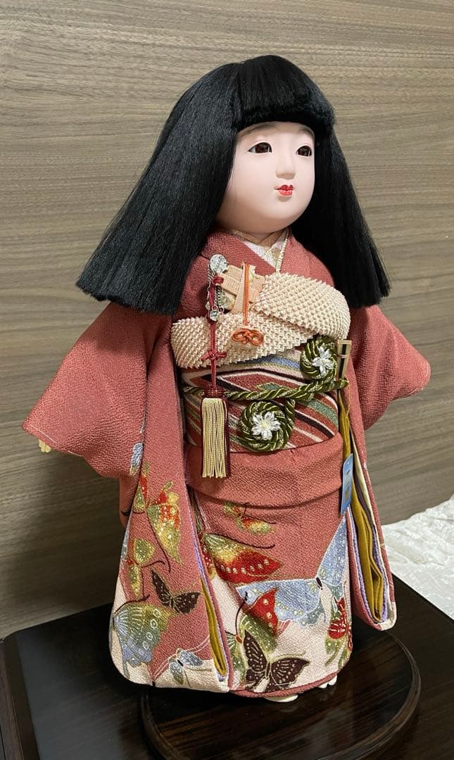 【極美品】★久月「正絹 市松人形」13号／ガラスケース付き★