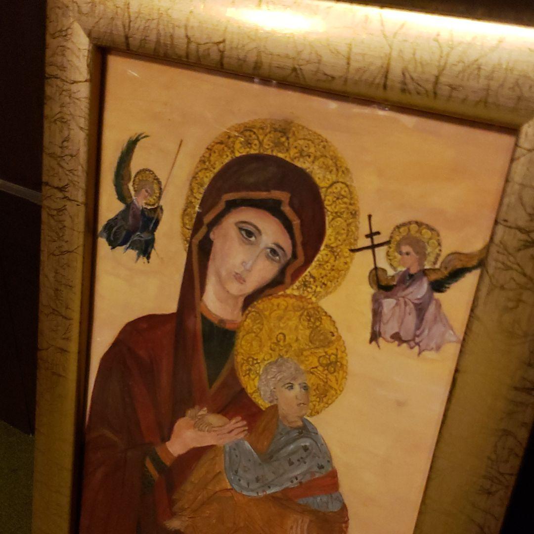 イコン画　宗教画　ウラジミール　聖母子　手書きオリジナル