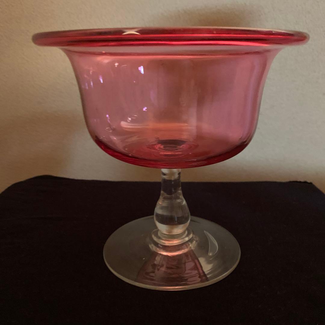 金赤ガラス脚付きコンポート　時代物