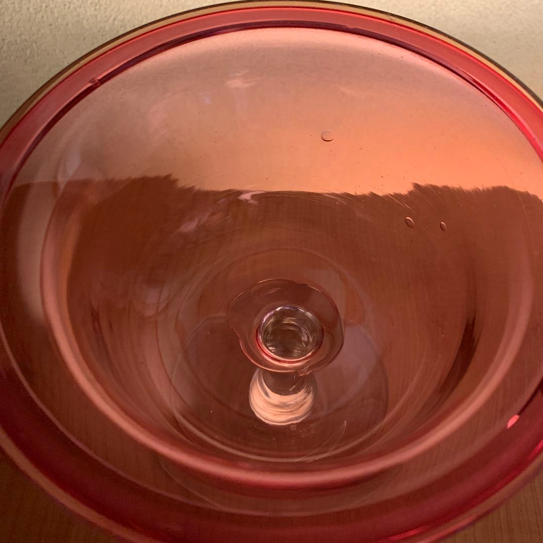 金赤ガラス脚付きコンポート　時代物