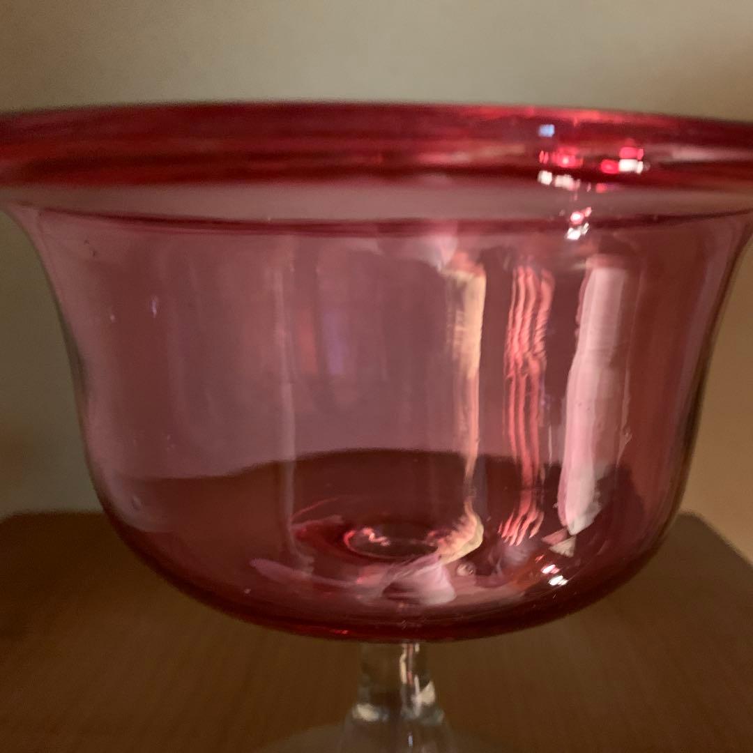 金赤ガラス脚付きコンポート　時代物