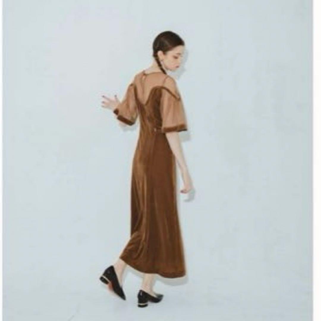 【新品未開封 タグ付】pinue ベロア×チュールドレス MARRON M