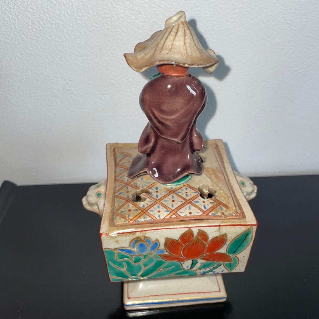 骨董品コレクション　九谷焼　時代物　香炉　蓮花模様獅子飾り