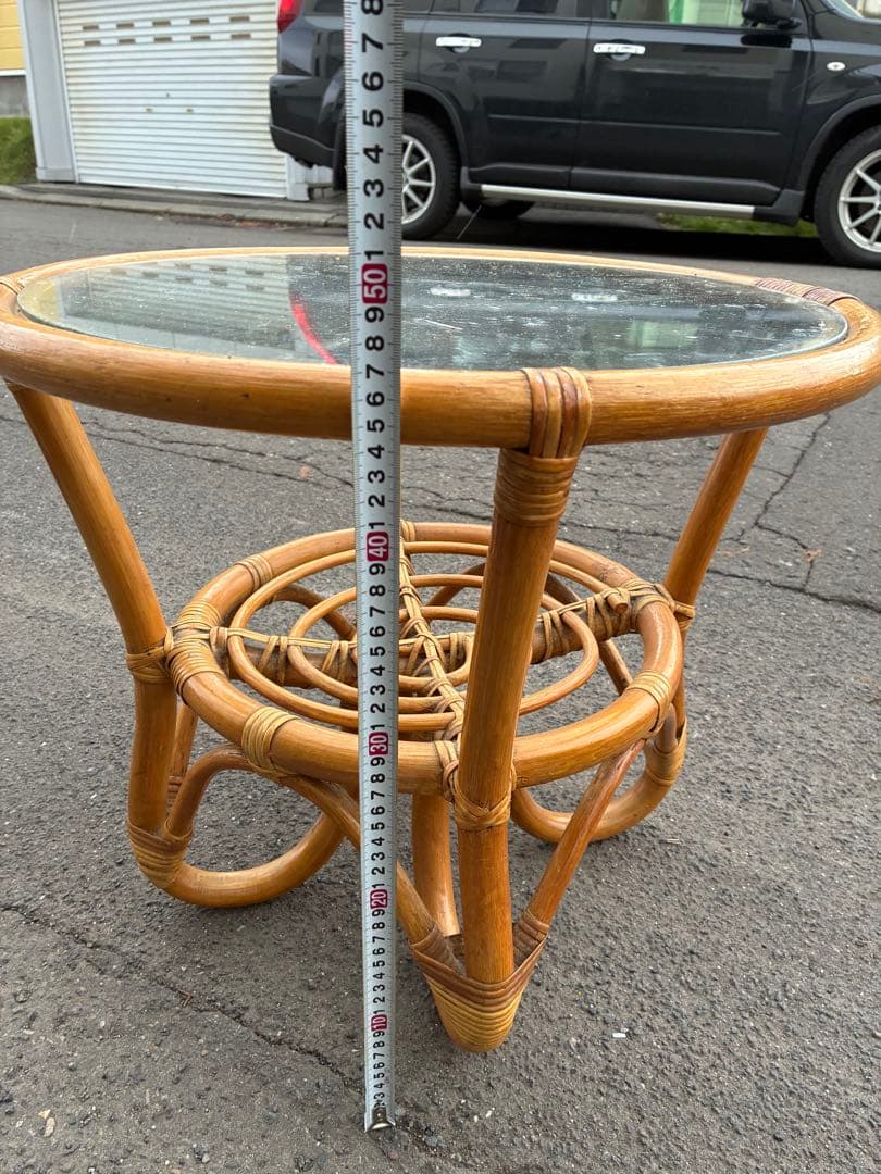 当時物◆昭和オールドラタン　籐家具　テーブル　ナチュラル　北欧インテリア