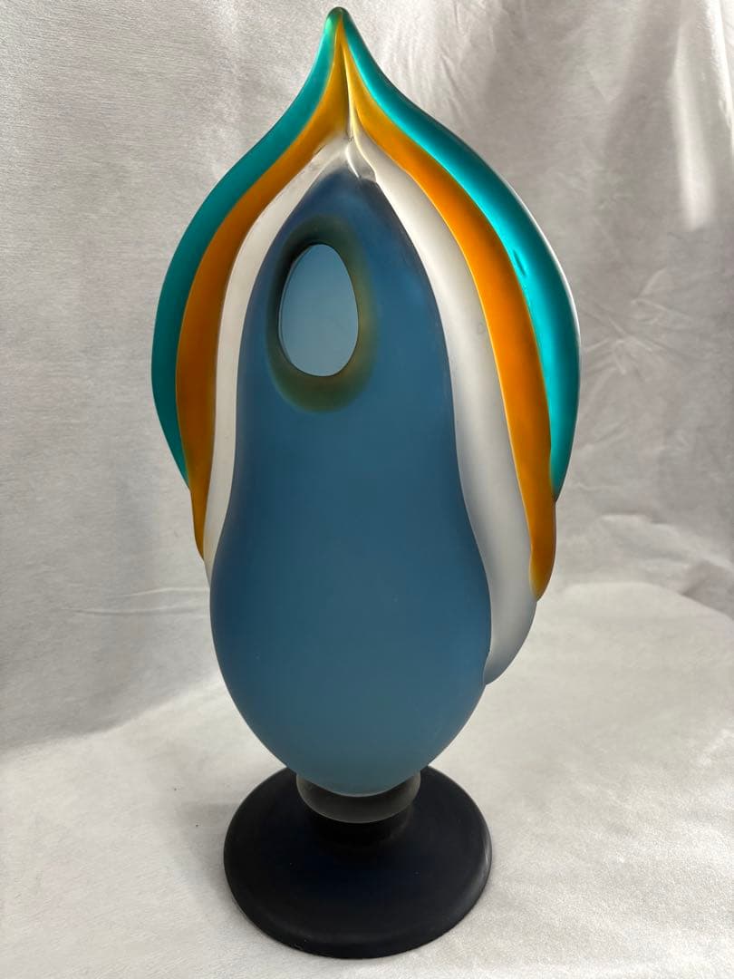 青森　津軽びいどろ　秋村実造　伝統工芸　花器　花瓶　すりガラス《最終値下げ》