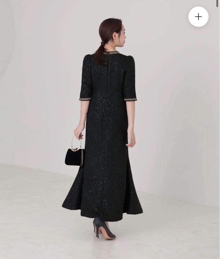 値下げ中❗️LEJA ラメツイードレザーパイピングパールマーメイドワンピースドレス