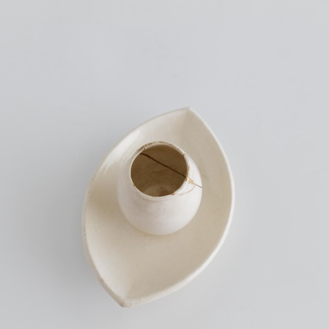 ファイアンスフィン マスタード入れ 金継ぎ