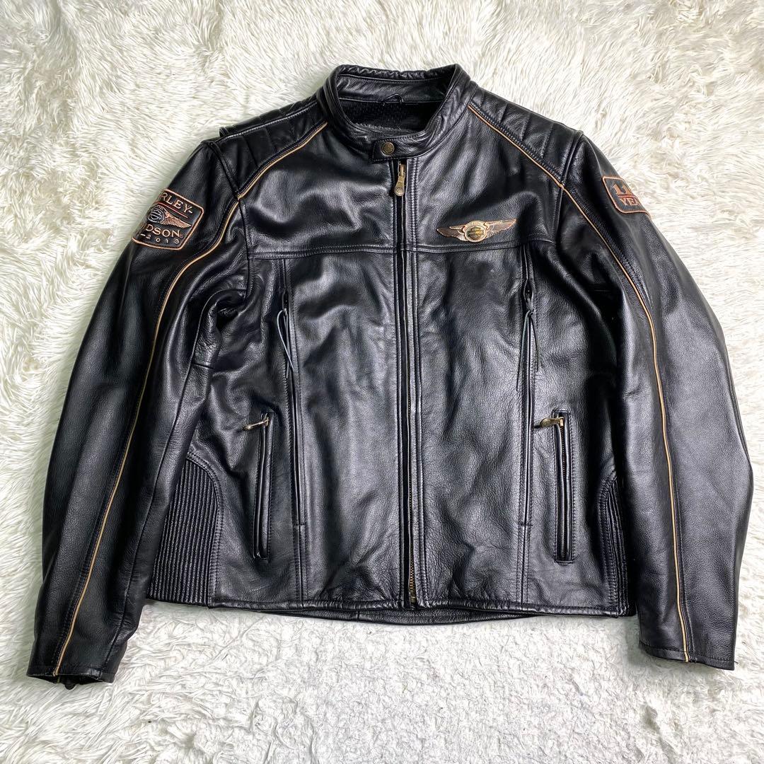 良品✨ハーレーダビッドソン ライダース 110周年記念 大きいサイズ 本革 黒