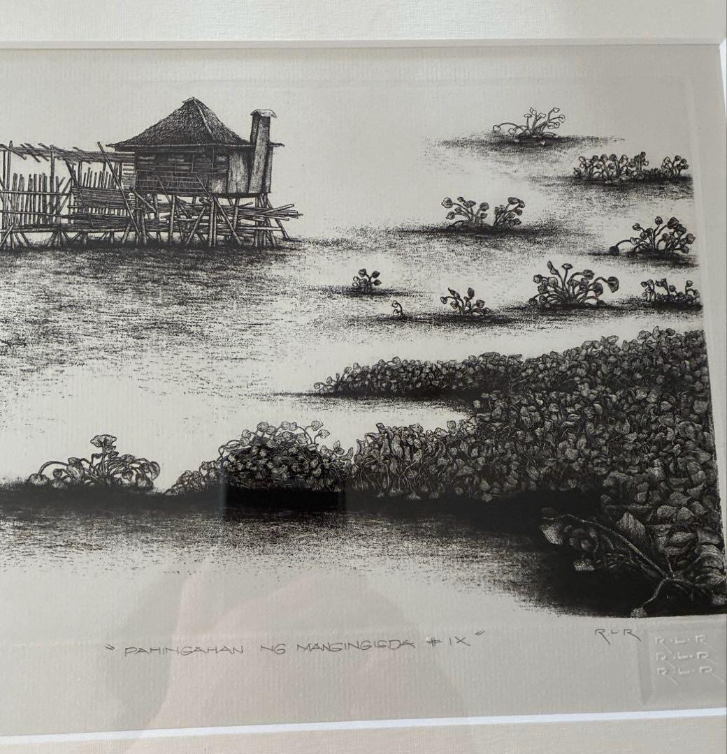 フィリピン　漁師の休息所　版画　額