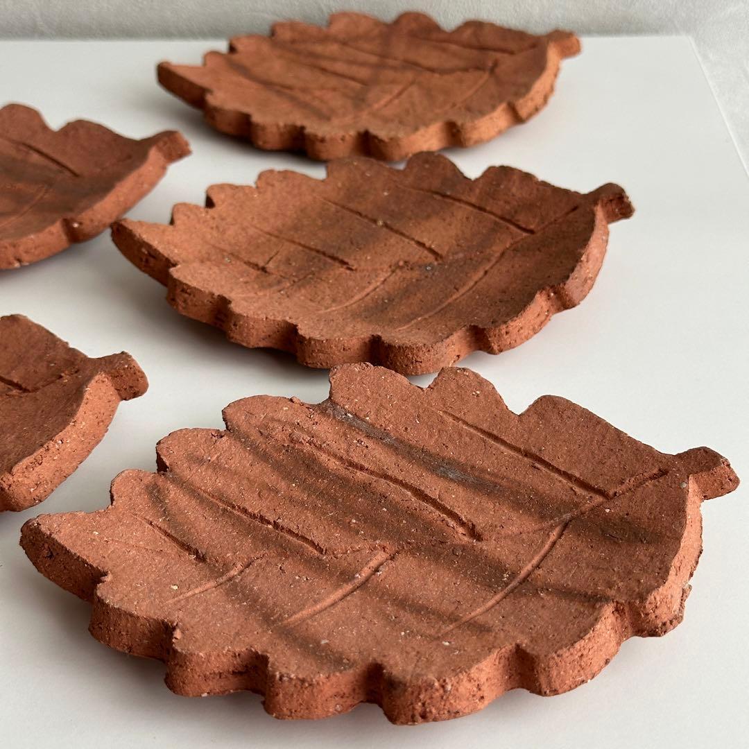 各見政峯 備前 皿 緋襷 葉皿 5枚 共箱