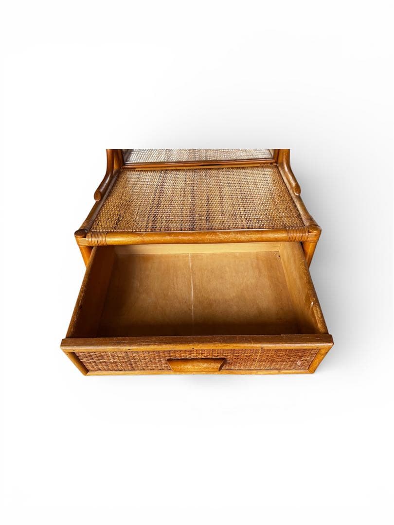 ラタン ドレッサー・鏡台 アーチ型ミラー スツール付 送料込