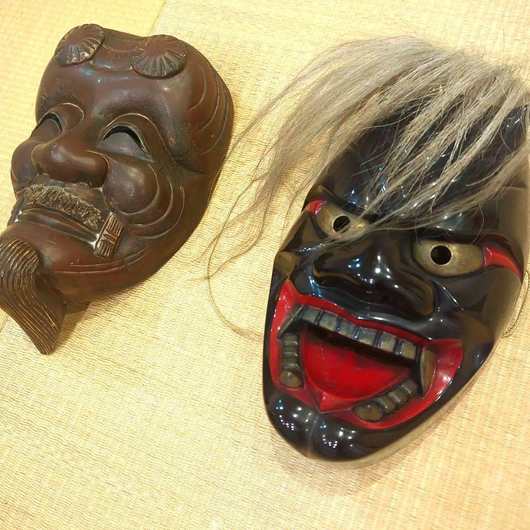 『伝統工芸品　能面 2点セット』浮立面（ふりゅうめん）と翁（おきな）