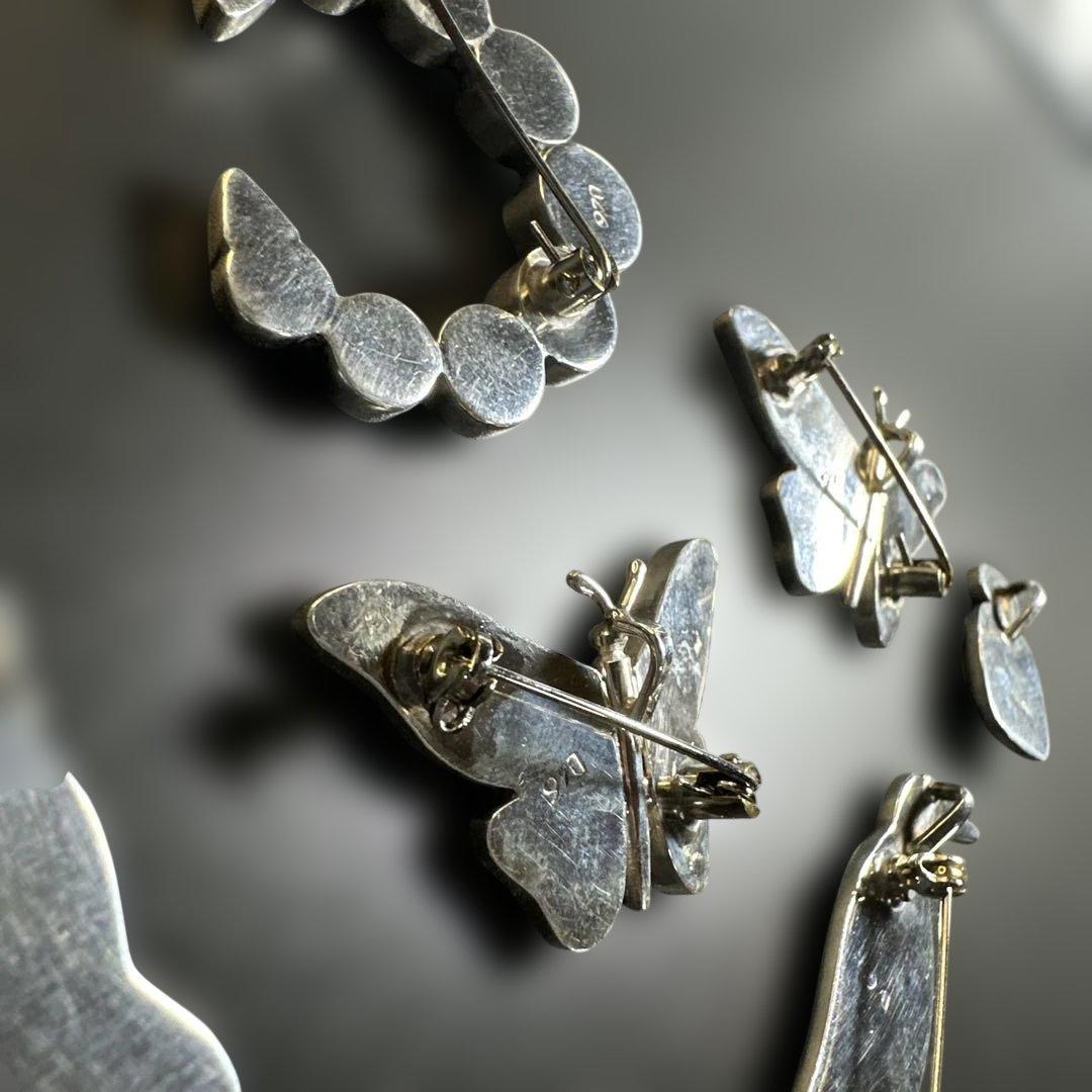 猫　ペンギン　蝶　シルバー970 ラピス　マラカイト　ブローチ他　2way