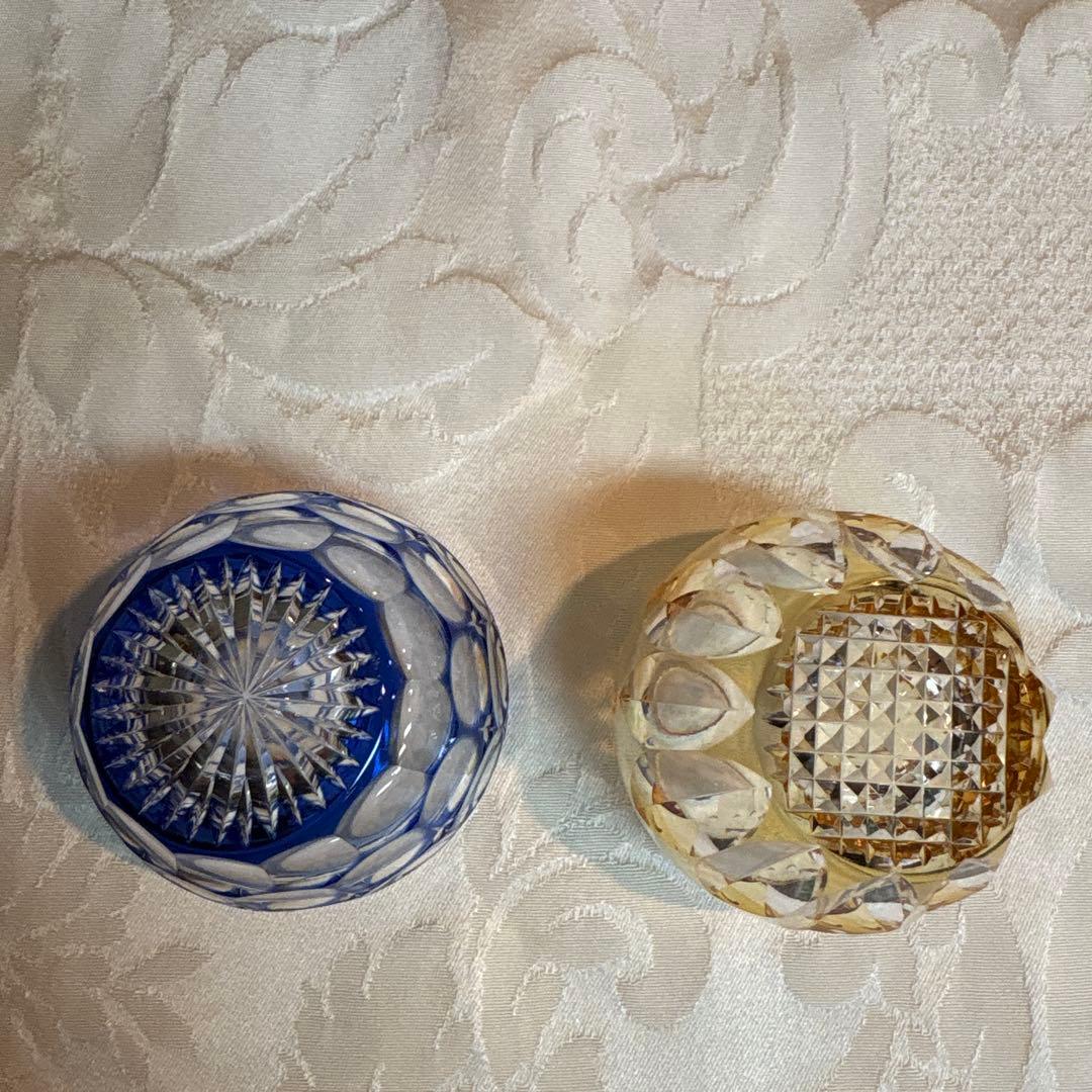 江戸切子　カガミクリスタル　冷酒杯　「紫陽花」「向日葵」 鍋谷聡作　伝統工芸品