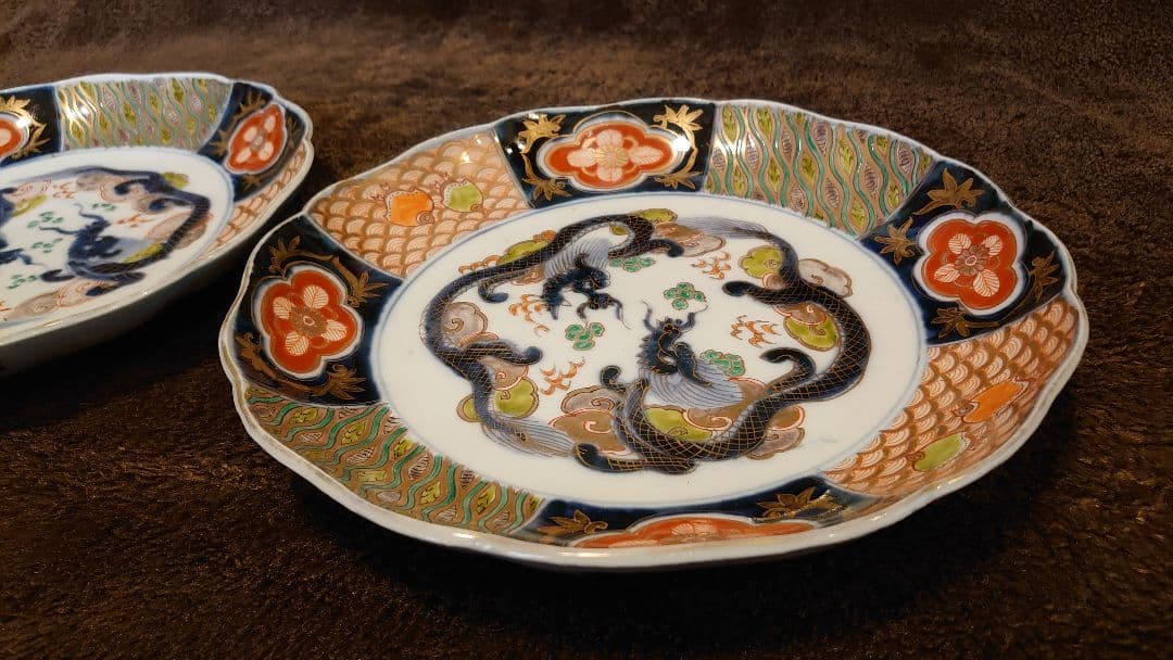 古伊万里　伊万里　大聖寺伊万里　大皿　双龍　八寸皿　３客