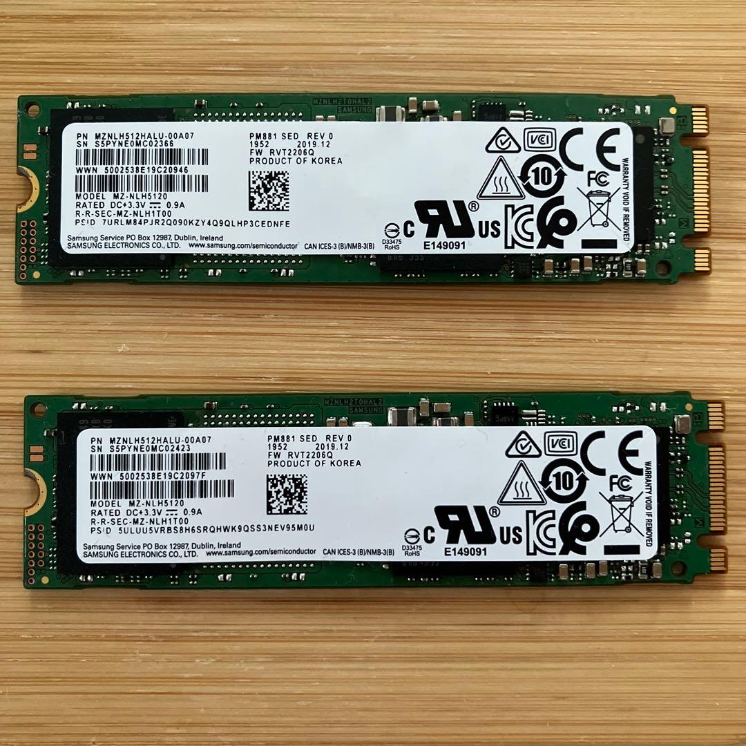 Samsung PM881 SSD M.2 SATA 512GB 2枚セット