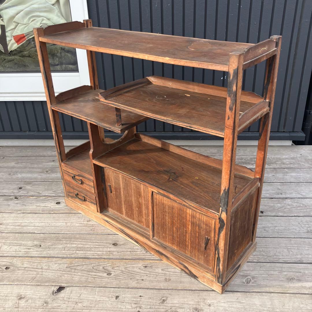 昭和レトロ 木製茶箪笥 茶棚 飾り棚 サイドボード 古家具 古民家 ビンテージ