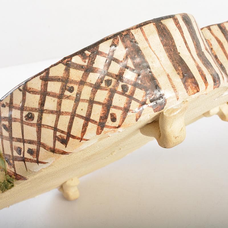 ばかぼん　織部焼　江守奈比古造　木瓜の鉢　共箱　V　R5765