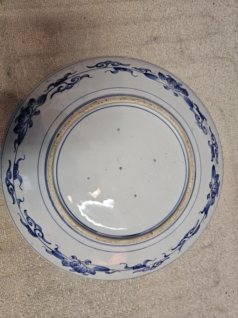 文明開化 明治伊万里 大皿(約46cm) 淀川を京に登る蒸気船の図