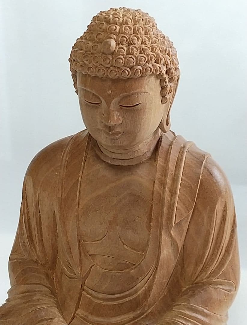 釈迦如来坐像 3寸 #333 像のみ 金彩無 お釈迦さま ◆白檀 木彫 仏像