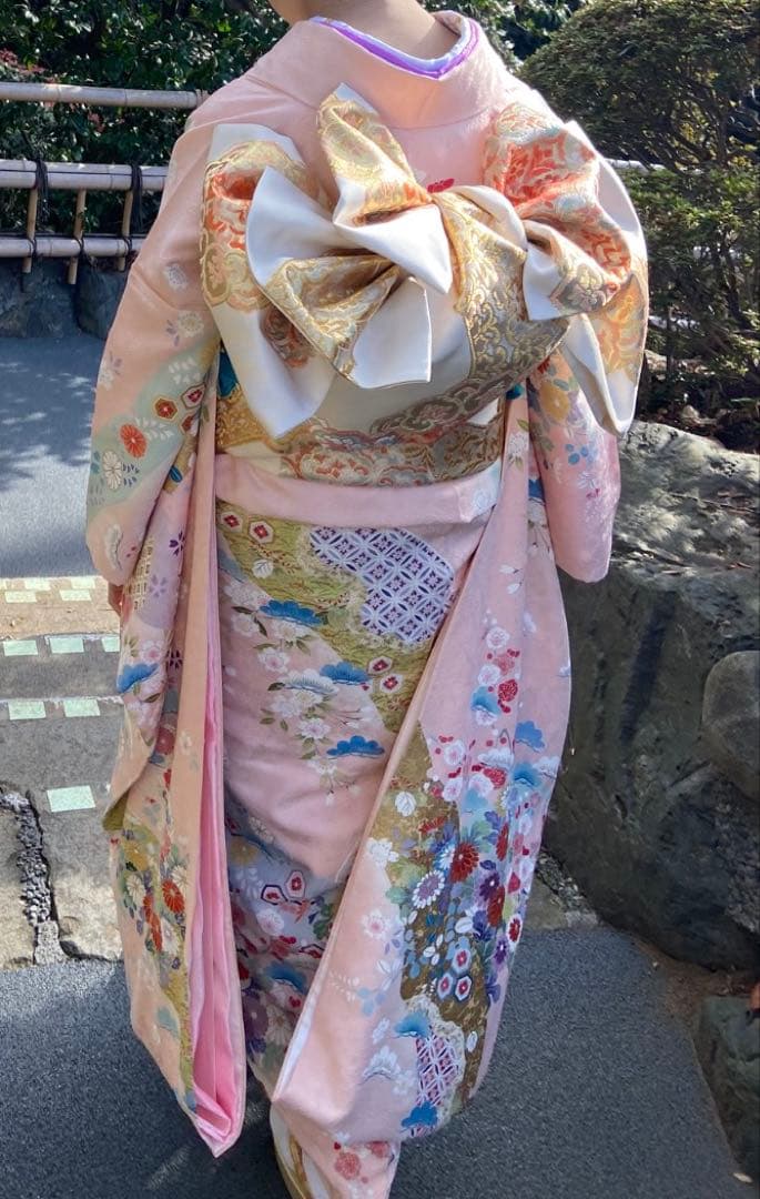 振袖セット　京友禅　金彩加工　古典柄　薄ピンク　川島織物