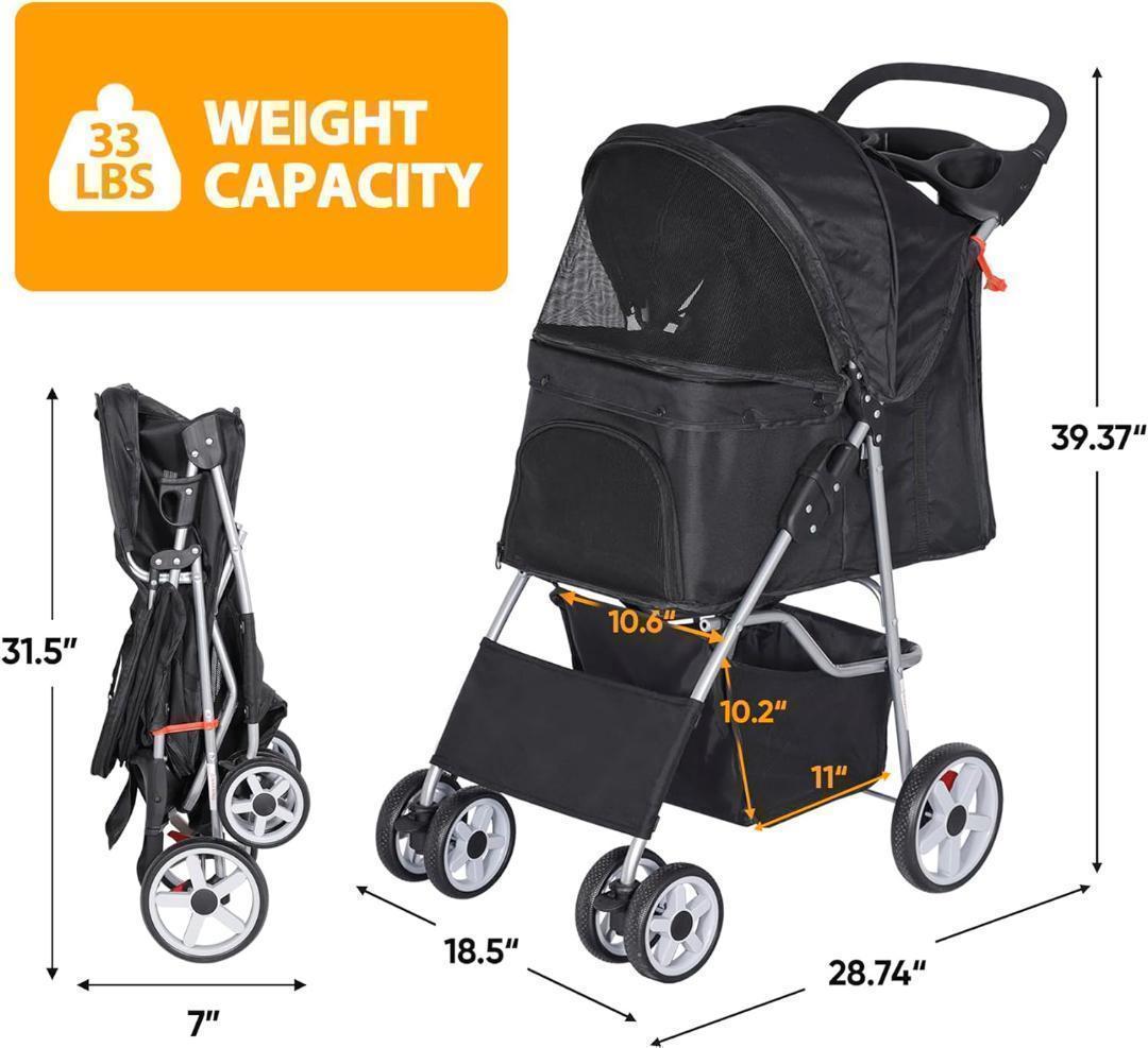 【M2798-103-65】ペットカート 4輪 折りたたみ 犬用カート