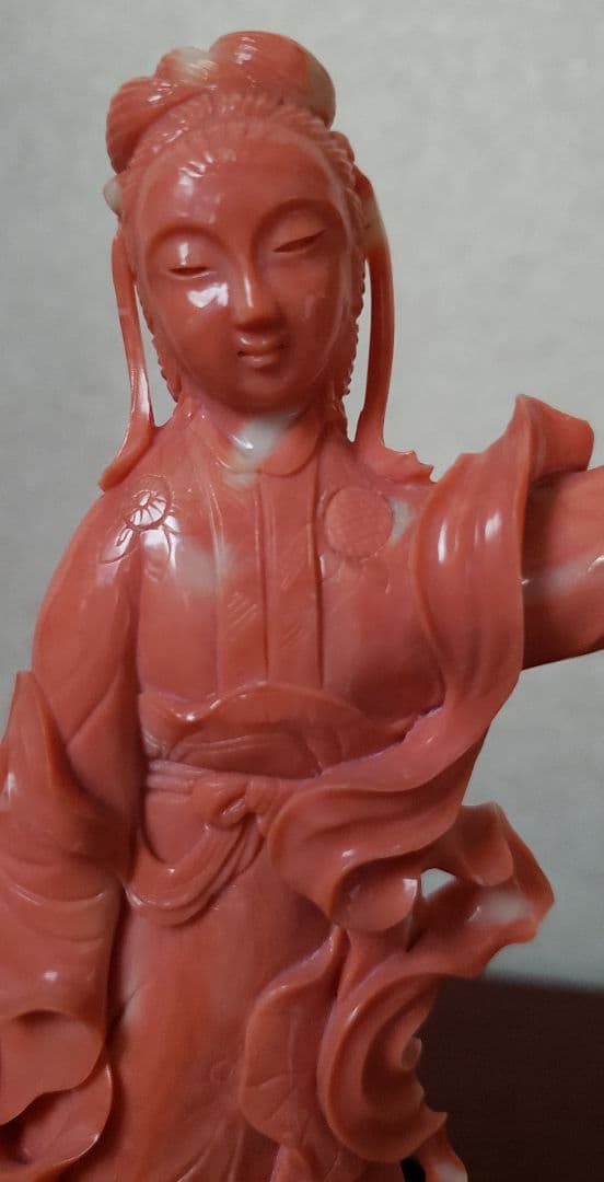 勇峰 本珊瑚 天女 置物 オブジェ 彫刻 珊瑚 宝石珊瑚 天然珊瑚 赤珊瑚