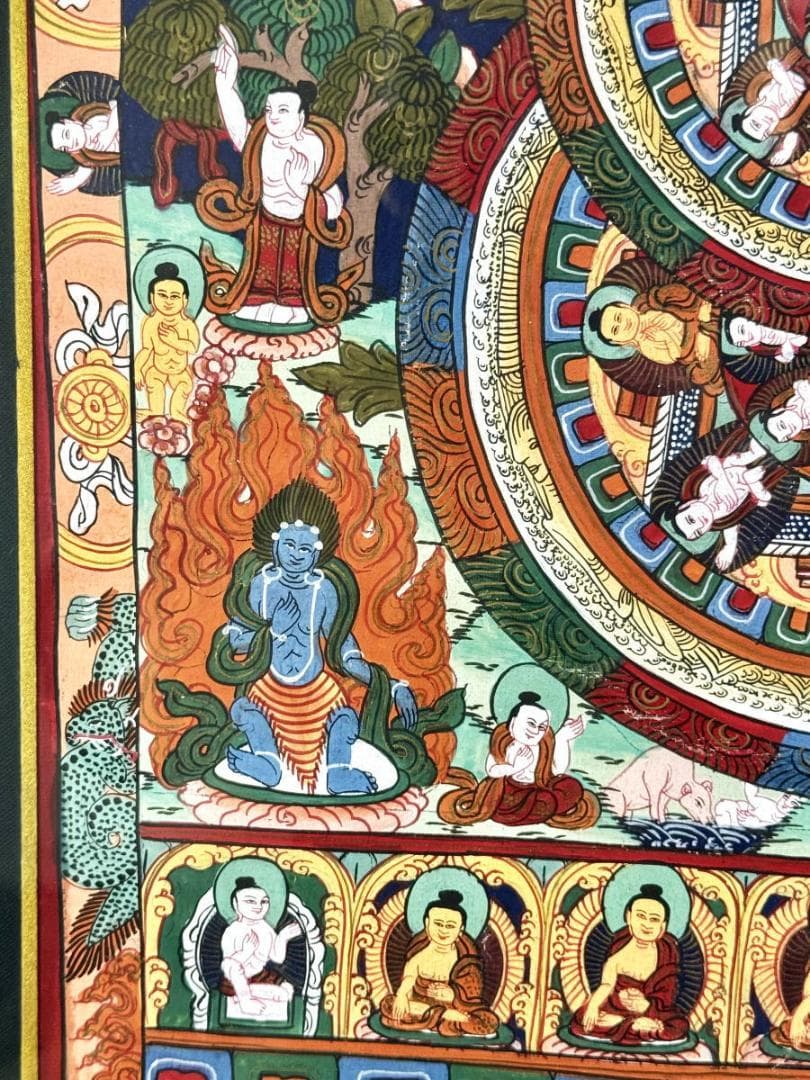 チベットタンカ 曼荼羅マンダラ仏画 絹本 肉筆 仏教美術 中国古玩WWWT133