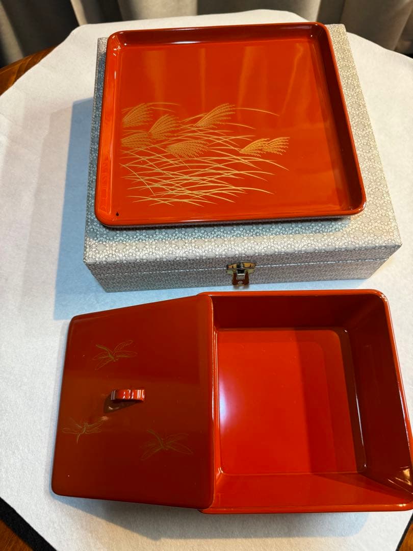 母のお茶道具 輪島塗 盆付き蓋付菓子箱　盆サイズ220mm