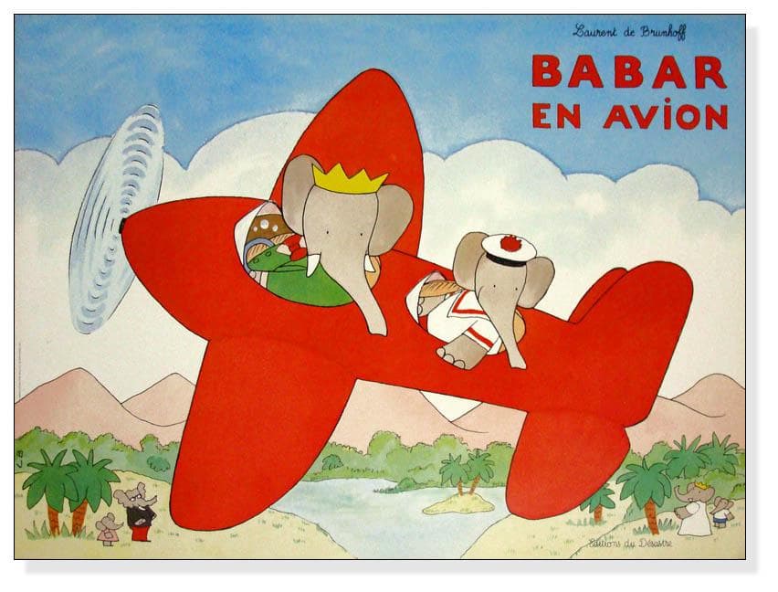Babar en Avion 1989年 ブリュノフ アートポスター