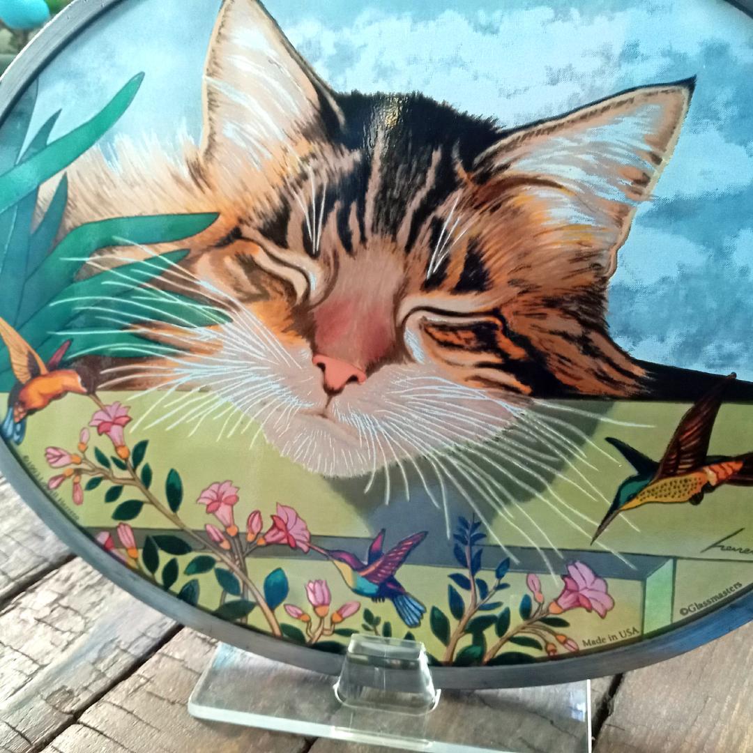 大判ヘレロ ステンドグラス ロッキー 眠り猫さん グラスマスターズ社にゃんこ