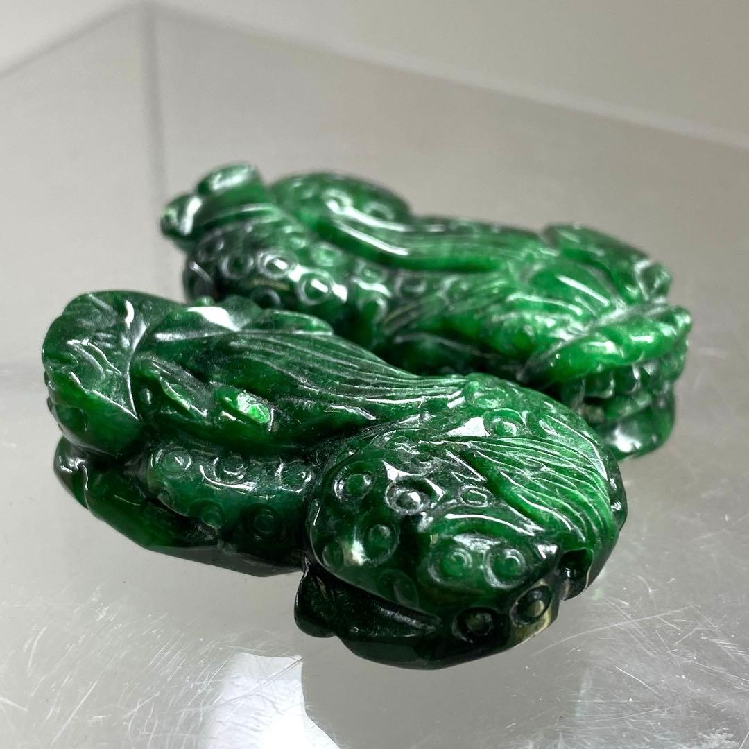 本翡翠　獅子筆架一対　49g 東Y7-0212ア㉜タトチ