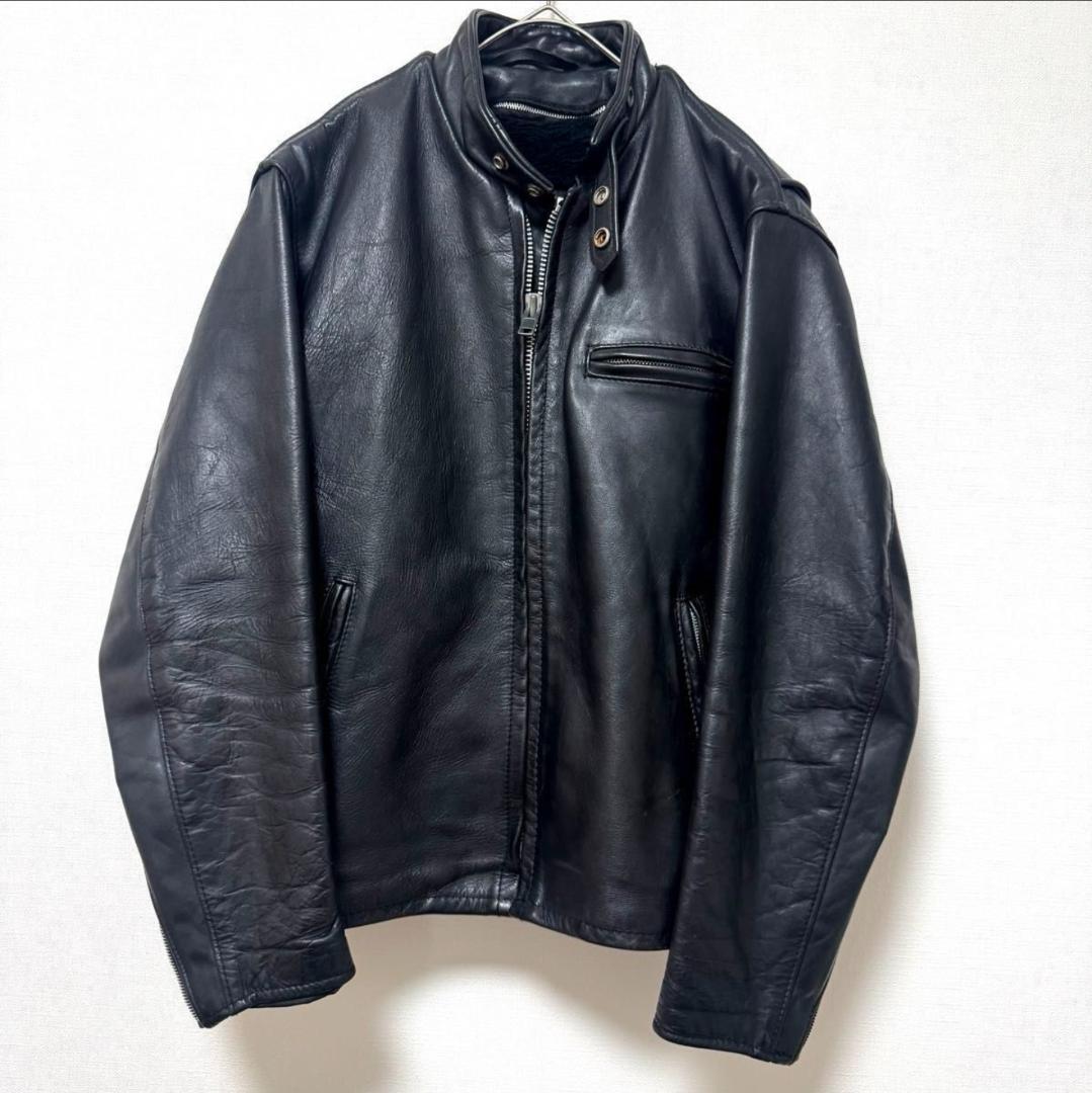 Schott ブラックレザー シングルライダースジャケット 38