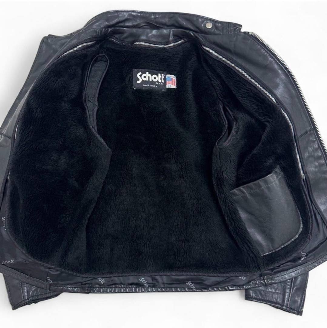 Schott ブラックレザー シングルライダースジャケット 38
