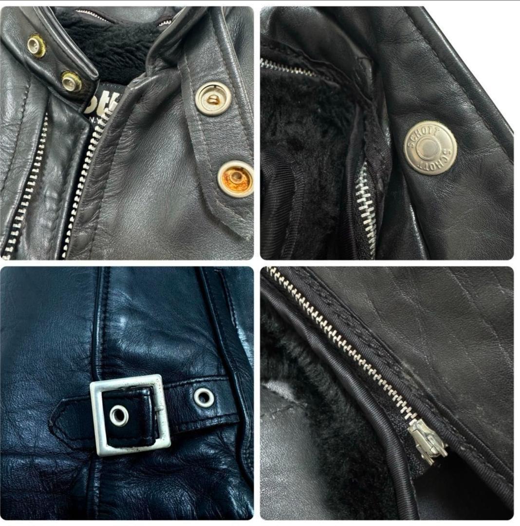 Schott ブラックレザー シングルライダースジャケット 38