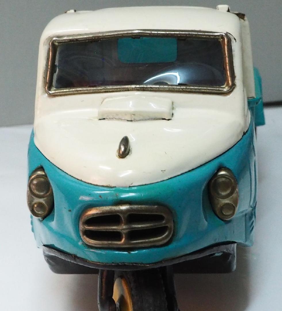 萬代屋【三菱 オート三輪トラック白/黄緑 動作確認済】ブリキ自動車TIN【箱無】