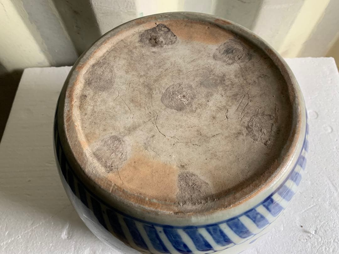 『9066』白磁染付火鉢 風神雷神 四経 茶道具 植木鉢 金魚鉢