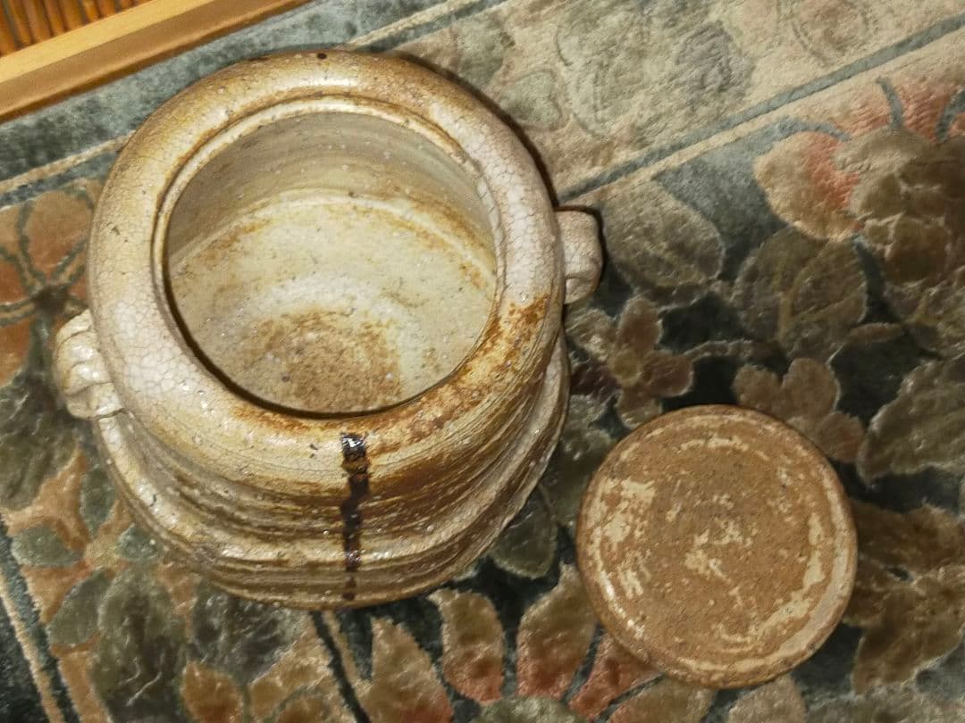 ♥美濃焼　美濃伊賀　水指　桐箱付き　茶道具　骨董品　古玩