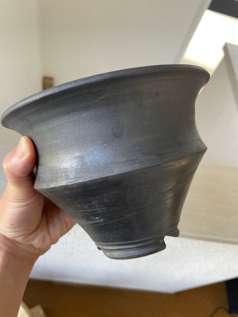 比護武司　鉄黒ポット　陶器鉢