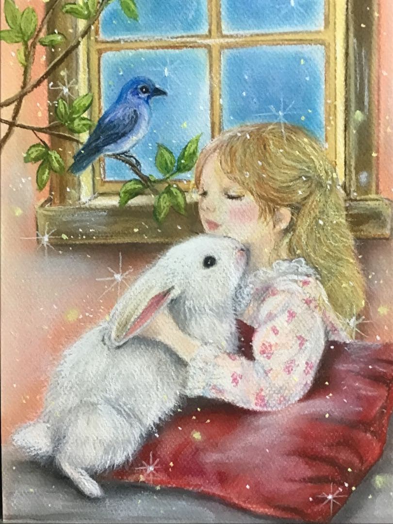 霧の森　ハンドメイドパステル画　絵画アート原画