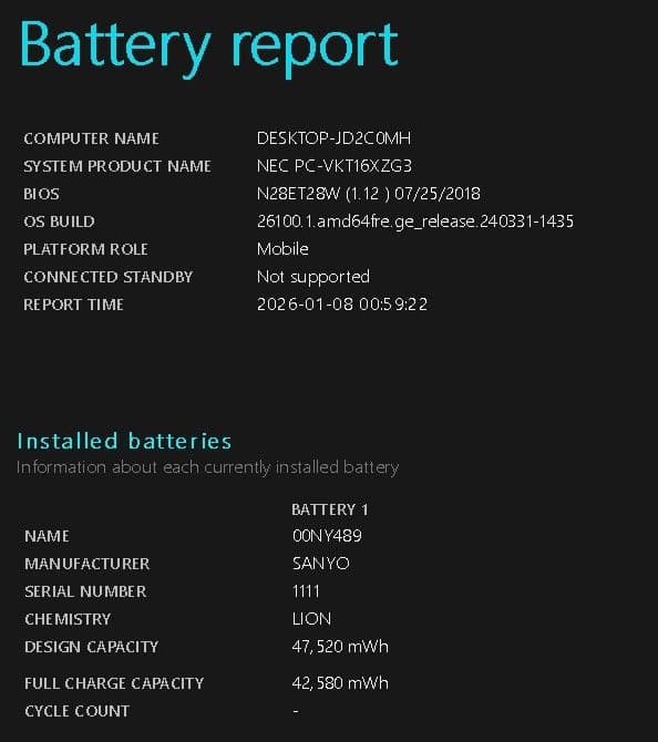 Windowsノート本体 NEC-PC-VKT16XZG3/i5-8250U/8GB/128GB SATA
