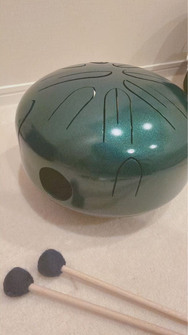 さざなみドラム(小型) グリーン　A=432Hz マレット、ケース付き