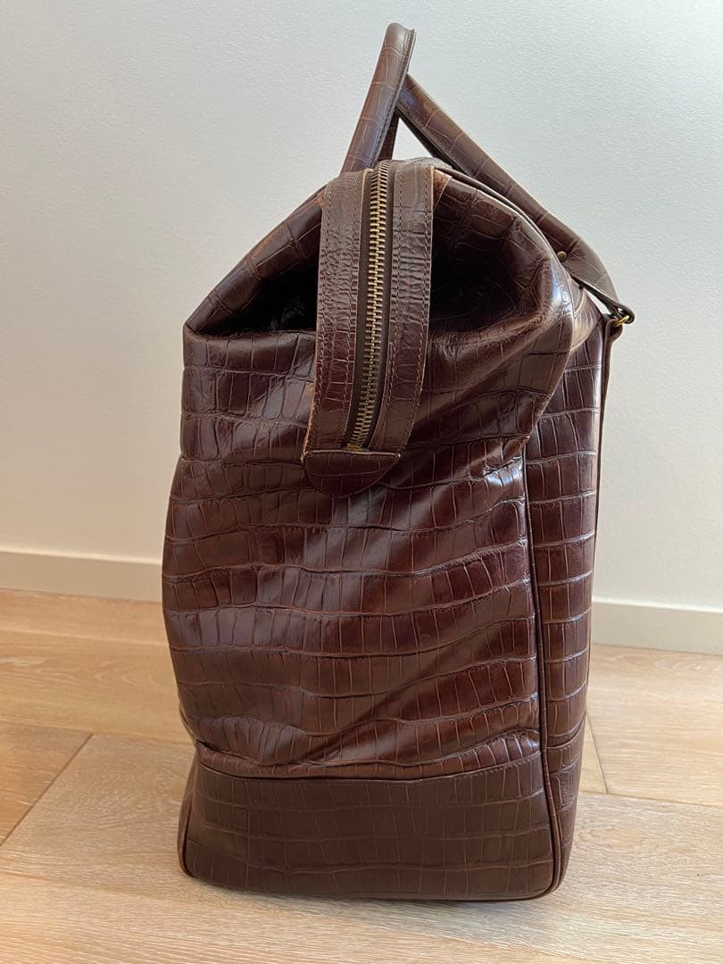 稀少：フェリージ クロコ型押し トロリーバッグ キャリー レザー ブラウン