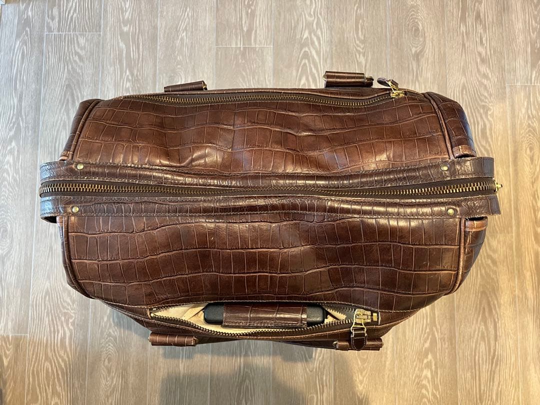 稀少：フェリージ クロコ型押し トロリーバッグ キャリー レザー ブラウン