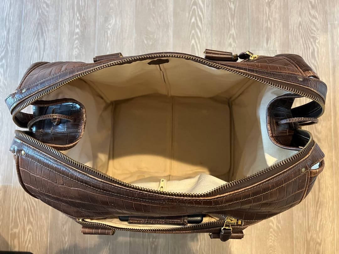 稀少：フェリージ クロコ型押し トロリーバッグ キャリー レザー ブラウン